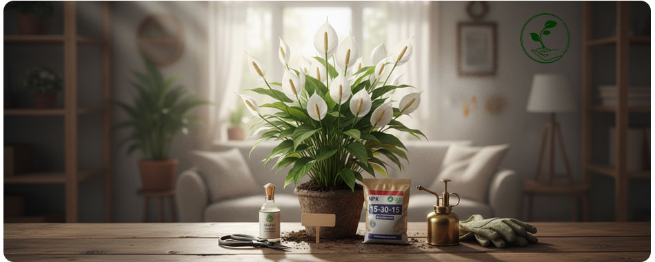 نگهداری اسپاتی فیلوم (Spathiphyllum) و راهکارهای رفع مشکلات آن 4 کوددهی اسپاتی فیلوم: اسرار گلدهی با استفاده از کودهای تخصصی و ابزارهای مراقبت از گیاه.