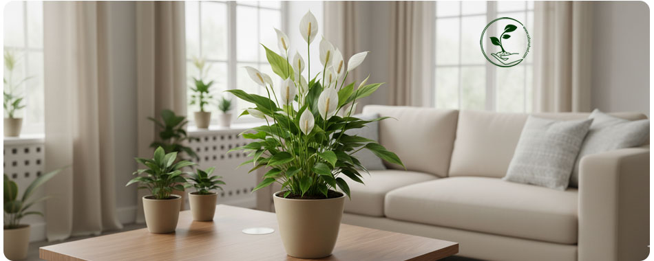 نگهداری اسپاتی فیلوم (Spathiphyllum) و راهکارهای رفع مشکلات آن 2 نگهداری اسپاتی فیلوم: نماد محبوبیت و اهمیت اسپاتی فیلوم در دکوراسیون منزل، با گلهای سفید و برگهای سبز براق.