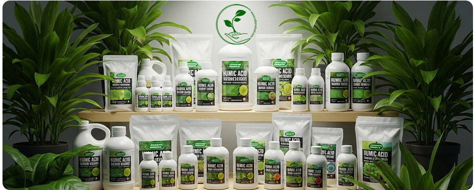🌱 هیومیک اسید چیست؟ ۵ مزیت کلیدی و دوز صحیح برای گیاهان 4 نمایش حرفهای بستهبندی هیومیک اسید مایع/پودری سبز نهاد در کنار یک گیاه شاداب