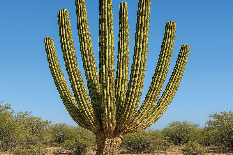 🌵 Pachycereus pringlei – کاکتوس کاردون (Cardón) 2 کاکتوس کاردون 🌵، غول بیابان با رشد آهسته و طول عمر بسیار بالا.